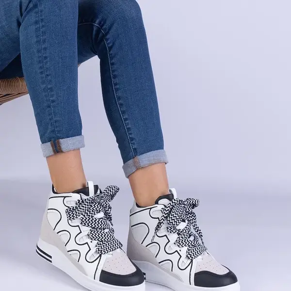Gemre White women's sneakers with thick laces Gralina
