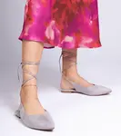 Gemre Gray flat heel ankle-tie pumps Karlioz