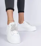 marka niezdefiniowana White women's sneakers decorated with a rhinestone teddy Karrot