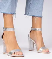 Gemre Silver block heel sandals with ankle strap Miledia