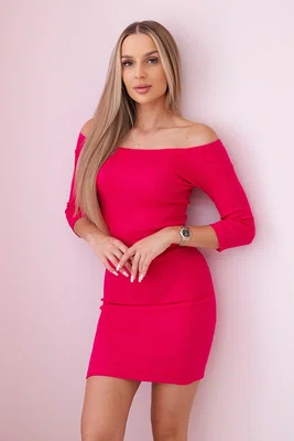 Šaty vypasované - žebrovaná fuchsiová