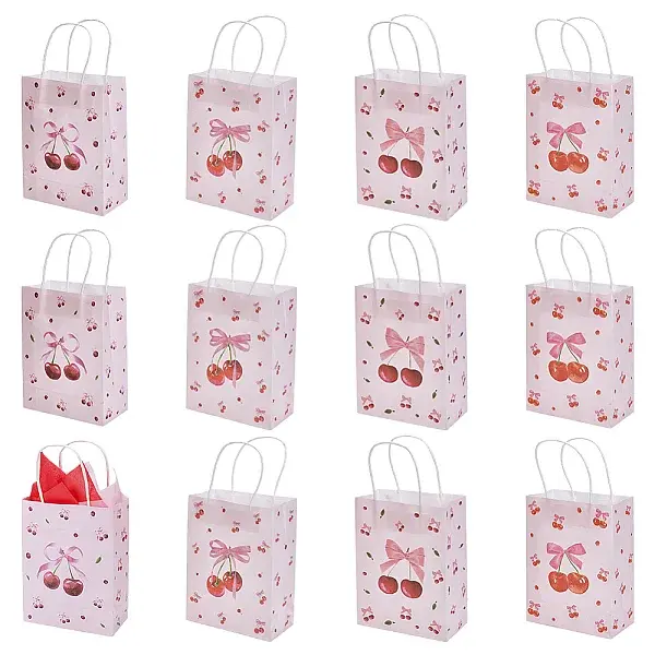 12Pcs Cherry Pattern Paper Gift Tote Bags