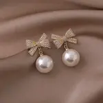 Alloy Crystal Rhinestone Bowknot Dangle Stud Earrings