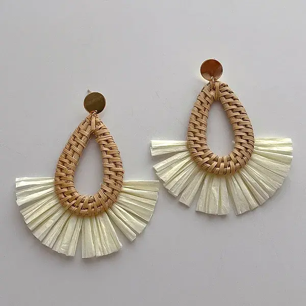 Teardrop with Fan Alloy Rattan Dangle Stud Earrings