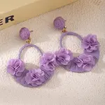 Raffia & Cloth Flower Dangle Earrings