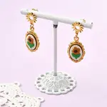 304 Stainless Steel & Cloth Embroidery Stud Dangle Earrings