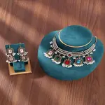 Rectangle Alloy Glass Choker Necklace & Earrings Sets for Women