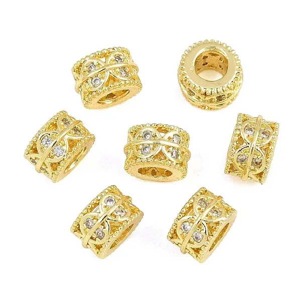 Brass Micro Pave Clear Cubic Zirconia Beads