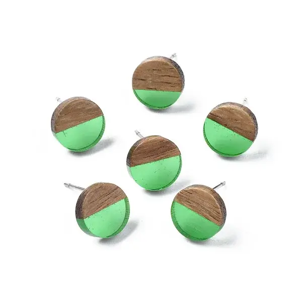 Transparent Resin & Walnut Wood Stud Earrings