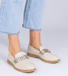 marka niezdefiniowana Beige faux leather loafers with rhinestones Berita