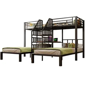 STILVORA PALANDA 90/200 cm, černá, kovová, s psacím stolem, policí a LED