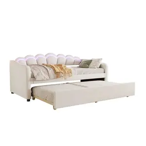FLIEKS DENNÍ POSTEL 90x200cm Samet Rozkládací LED Růžová