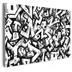 MuchoWow OBRAZ NA PLÁTNĚ Tvary - písmena - graffiti - černá 90x60 cm