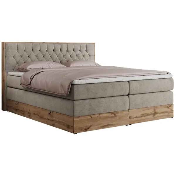 MKS POSTEL BOXSPRING AMORE KING 140/200 - Béžová Strukturovaná látka - H3