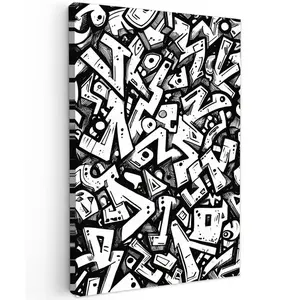 MuchoWow OBRAZ NA PLÁTNĚ Tvary - písmena - graffiti - černá 60x90 cm