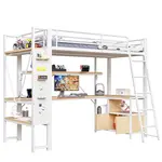 OKWISH PATROVÁ postel 90/200 cm bílá z kovu a MDF s psacím stolem