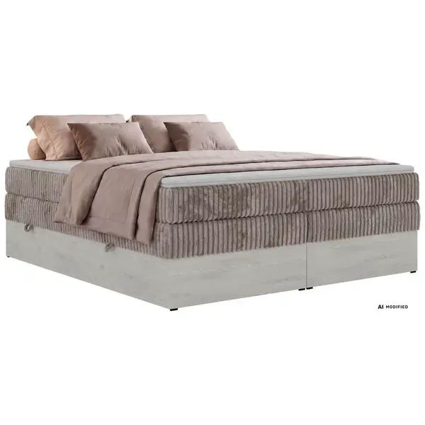 MKS POSTEL BOXSPRING NORDIC ZERO KING 200/200 - Světle hnědá Manšestr - Topper T25 - H3