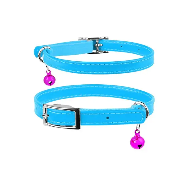Kožený obojok pre mačku modrý, Obvod krku: 17-20 cm, širka: 9 mm