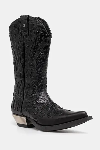 Westernové kožené boty New Rock Nomada Y Firence Negro, West Negro-Acero T.Acero dámské, černá barva, na podpatku, M-7921-S1