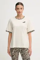Bavlněné tričko Puma dámské, béžová barva, 688082