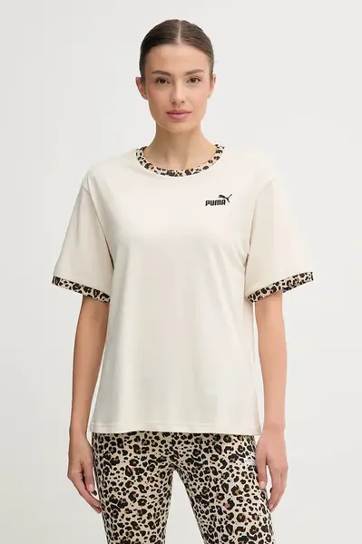 Bavlněné tričko Puma dámské, béžová barva, 688082