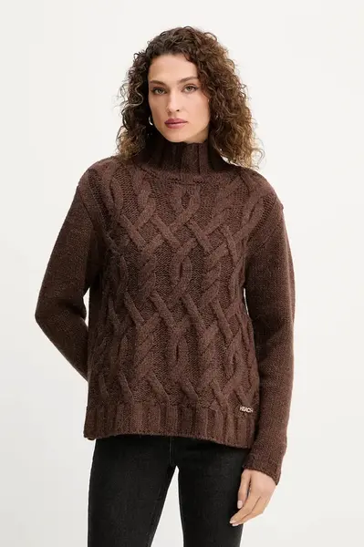 Svetr z vlněné směsi Silvian Heach HENRY dámský, hnědá barva, s golfem, GPA25255LU