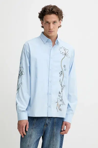 Bavlněná košile Desigual GENOVA pánská, modrá barva, relaxed, s klasickým límcem, 25WMCW24