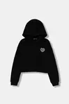 Dětská bavlněná mikina Guess černá barva, s kapucí, s aplikací, J5YQ07 KAD74