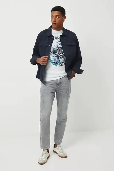 Bavlněné tričko Medicine pánské, modrá barva, s potiskem