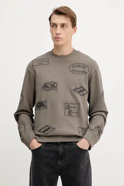 Bavlněná mikina Armani Exchange pánská, šedá barva, s aplikací, XM001881 AF16281