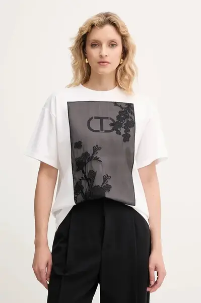 Bavlněné tričko Twinset dámské, bílá barva, 252TP2053