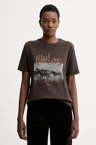 Bavlněné tričko ZADIG&VOLTAIRE dámské, hnědá barva, JWTS02816