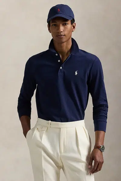 Tričko s dlouhým rukávem Polo Ralph Lauren tmavomodrá barva, 710955081