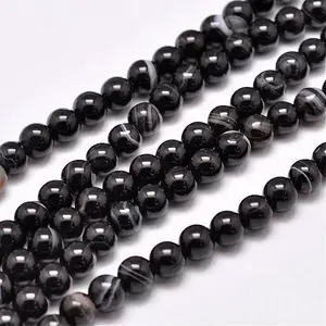 Natural Black Agate Bead Strands