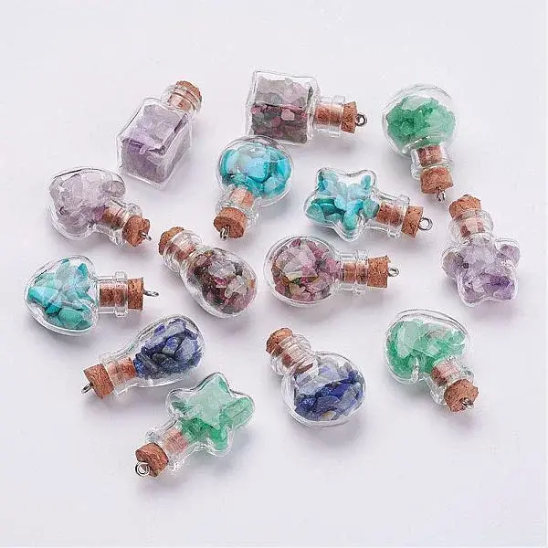 Clear Glass Bottle Natural & Synthetic Mixed Stone Pendant Decorations
