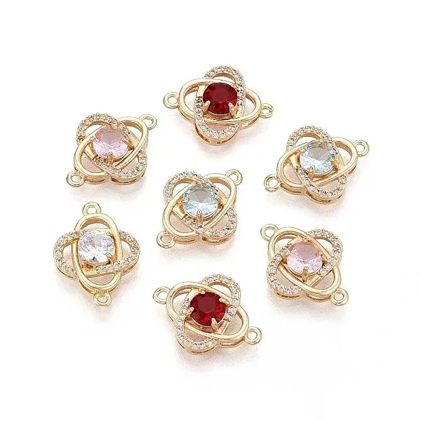 Brass Pave Cubic Zirconia Flower Connector Charms