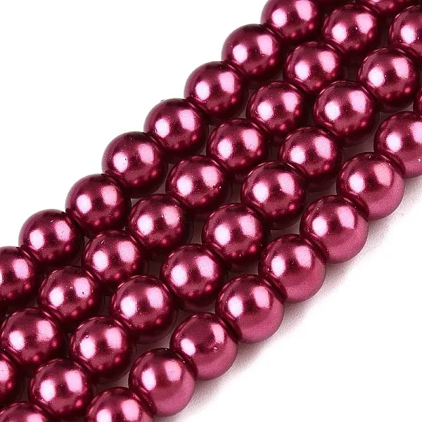 Baking Paint Pearlized Glass Pearl Round Bead Strands