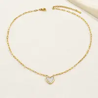 Natural Shell Heart Pendant Necklaces with Golden Stainless Steel Paperclip Chains