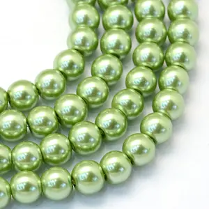 Baking Paint Pearlized Glass Pearl Round Bead Strands