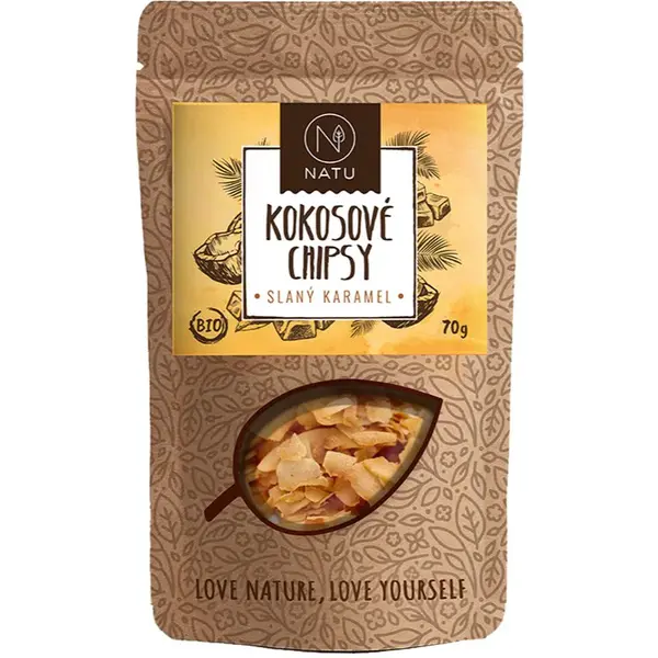 NATU Kokosové chipsy BIO kokosové čipsy v BIO kvalite príchuť Salted Caramel 70 g