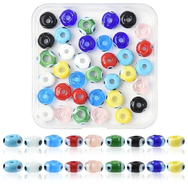 36Pcs 9 Colors Handmade Evil Eye Lampwork Beads