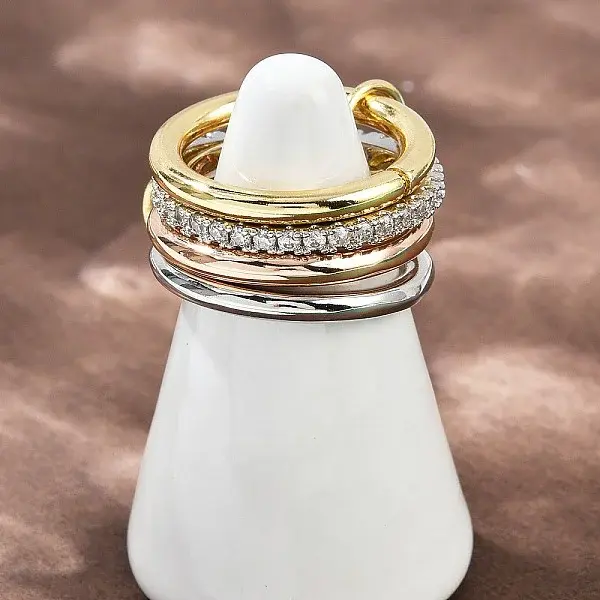 Brass Micro Pave Cubic Zirconia Plain Band Finger Rings for Women