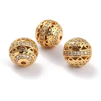 Brass Micro Pave Clear Cubic Zirconia Beads