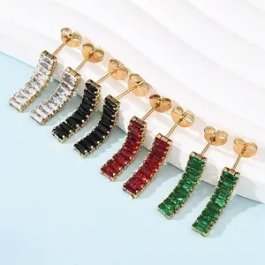 304 Stainless Steel Rectangle Tassel Stud Earrings