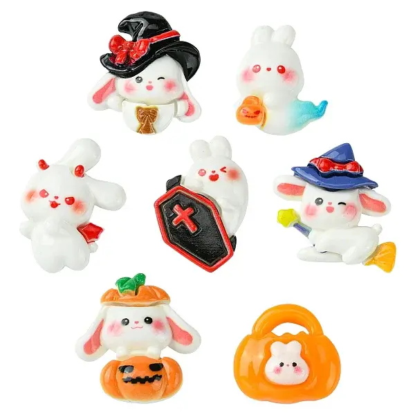 7Pcs 7 Styles Halloween Opaque Resin Decoden Cabochons