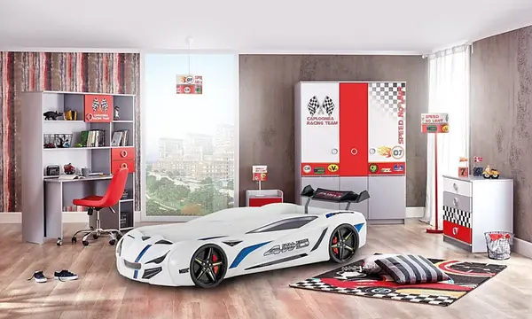 Dětský pokoj ii grand prix - šedá/červená/bílá