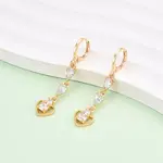 Heart Brass Micro Pave Cubic Zirconia Dangle Leverback Earrings