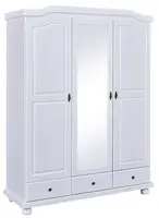 Třídveřová šatní skříň z masivu ze zrcadlem zorina - bílá