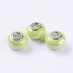 Rondelle Green Yellow Handmade Porcelain Large Hole European Beads
