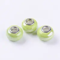 Rondelle Green Yellow Handmade Porcelain Large Hole European Beads